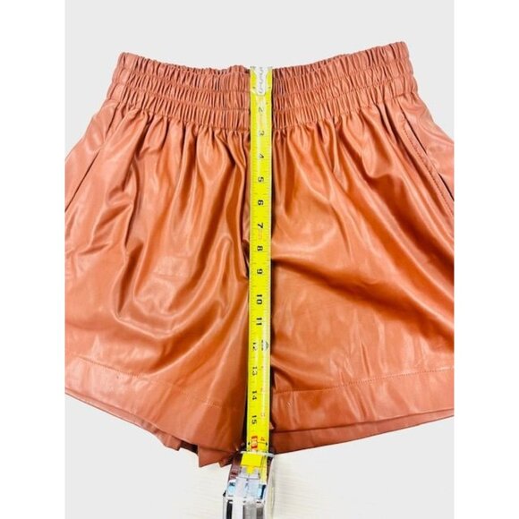 Entro Brown Faux Leather High-Waisted Dressy Elastic Festive Shorts w/Pockets L - Picture 6 of 6